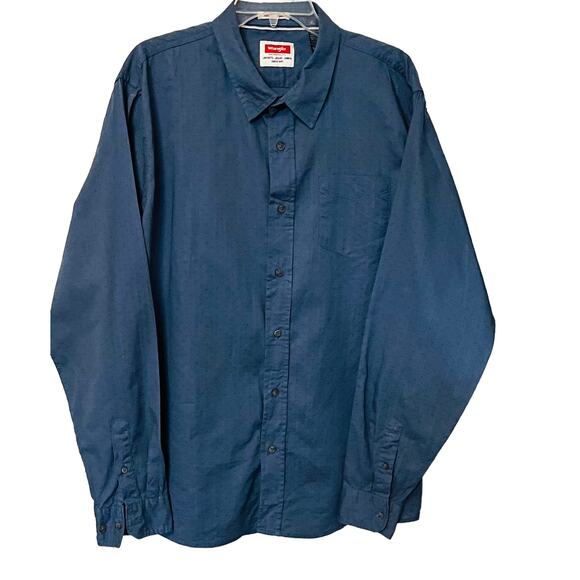 WRANGLER LONG SLEEVE BUTTON-UP DRESS SHIRT, MENS, XL, BLUE, PUCKERED FABRIC - Picture 1 of 11